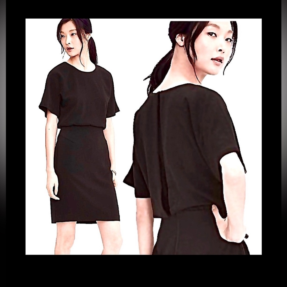 Banana Republic Drape Back Short Sleeve Knee Length Little Black Dress